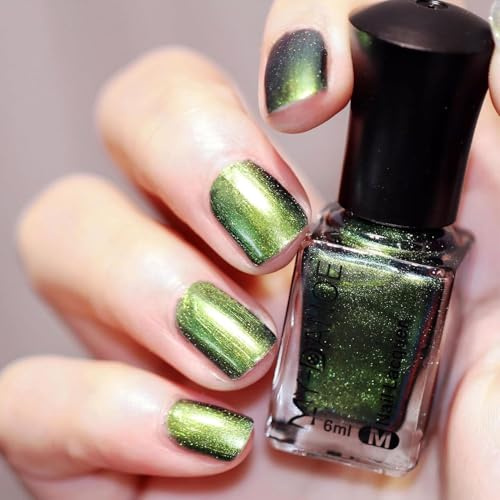 Virellay Grün Glitzer Nagellack - Schimmer Schnellen Trocknen Metallic Nagellack - Glitter Chrom Nail Polish- Reflective Metallischer Nail Polish für Frauen (Grün, 6ML)