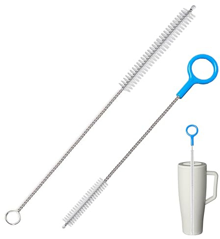 CIDYAUST Straw Cleaner Brush 2-Pack,10 inch Heavy Duty and 12 inch Flexible Straw Cleaning Brush,Extra Long Straw Cleaning Set with Big Hanging Loop for Stanley Cup, Reusable Straws, Baby Bottles