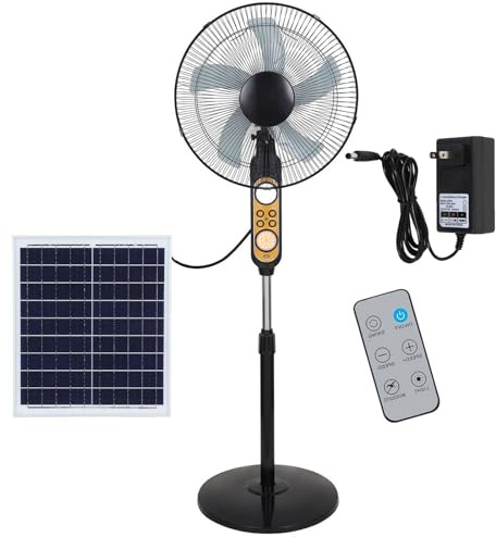 ZGHQHCDRH Ventilatore da pavimento, Ventilatori solari Ventilatore da terra oscillante, ventilatori campeggio ricaricabili 17'' con pannello solare