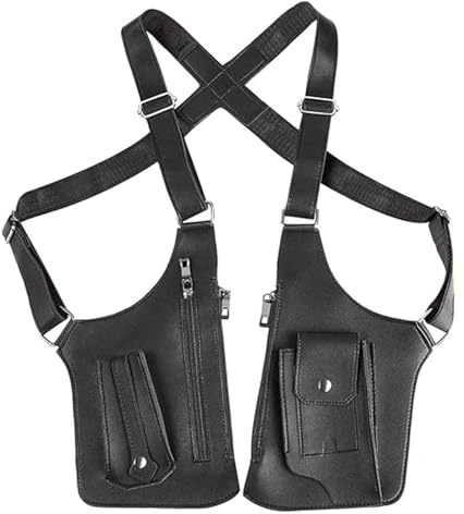 Générique Sac Bandoulière Double Homme, Sac De Harnais D'épaule, Harnais Antivol Cuir Homme,Sac à Bandoulière Double avec Réglable Étui Antivol pour Portefeuille et Téléphone (noir)