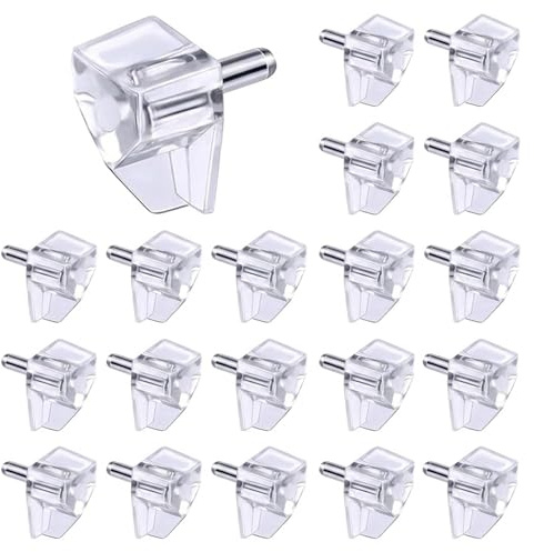 5mm Shelf Support Pegs,20 Pcs Support Cabinet Shelf Pins for Furniture | Heavy Duty Stainless Steel & Clear PVC Shelf Brackets for Kitchen Cabinets,Bookcases,Wardrobe,Cupboard,Shelving Unit Support