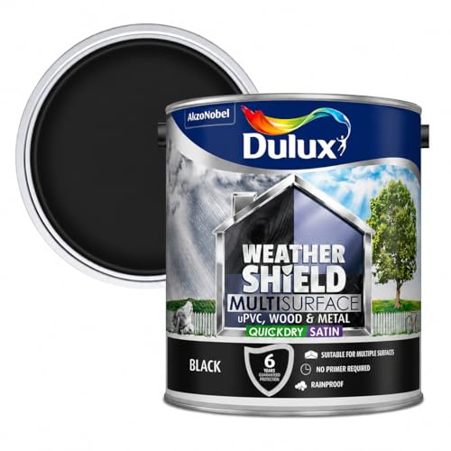 Black Weathershield Multi Surface Satin Paint 2.5L | Exterior uPVC Wood and Metal Paint | Quick Dry Mid Sheen Finish | Weatherproof Paint for Doors Windows Garage Doors and Trim