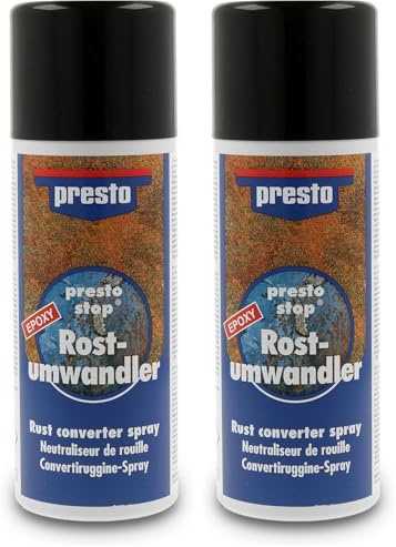 presto Rostumwandler-Spray 400 ml, Antikorrosiv, Zuverlässiger Schutz, Verwandelt Rost in stabilen Eisenkomplex, Einfache Anwendung, Grundierung für Lackierungen (Packung mit 2)