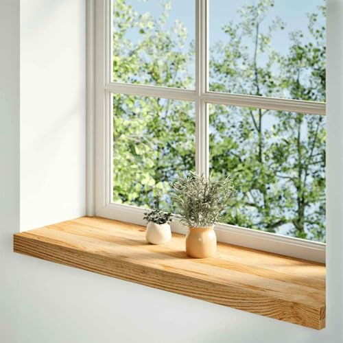 2 davanzali per finestre, marrone chiaro, 80 x 30 x 2 cm, in legno massello di rovere | Superficie non trattata, facile da pulire, venature naturali, ideale per la decorazione