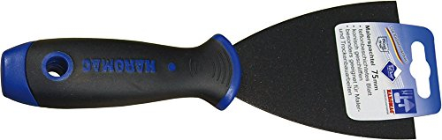HAROMAC Malerspachtel mit Teflonbeschichtung und Softgriff, 75 mm, rostfreier Edelstahl, schwarze Teflonbeschichtung, 2K Softgriff, Profi-Ausführung, Trockenbau, Farbspachtel, Abrennspachtel