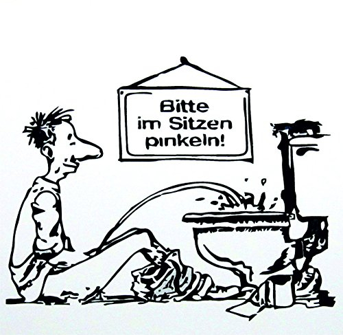 Gravola Bitte im Sitzen Pinkeln, WC Schild, Toilettenschild, Gravur, 15x10 cm, Weiß, Acryl, Anweisungsschild, Schild, Simplistisch, 340709011