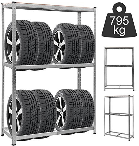 COSTWAY Scaffale Portagomme, Scaffale per Pneumatici in Acciaio 3 Ripiani, Scaffale per 8 Gomme da Officina Garage, 795kg, 120 x 40 x 180 cm