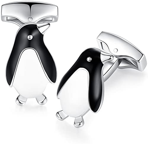 HONEY BEAR Herren Hochzeit Pinguin Manschettenknöpfe Cufflinks Edelstahl Manschettenknopf ，Weiß und Schwarz,MEHRWEG