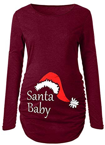 Susenstone Femme Chemisier NoëL ImpriméS Froncé Hiver Chaud De Maternité,Enceinte Grossesse Tops Chemisier De Allaitement Pas Cher Mode Tops (2XL(EU42), Rouge)