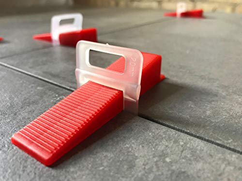 1000 Laschen 100 Keile 2mm - Das GÜNSTIGE Fliesen Nivelliersystem 1mm-3mm - Zange Keile Zuglaschen individuell zusammenstellen - Mega-Auswahl an Variationen (1000 Laschen 100 Keile, 2,0mm)