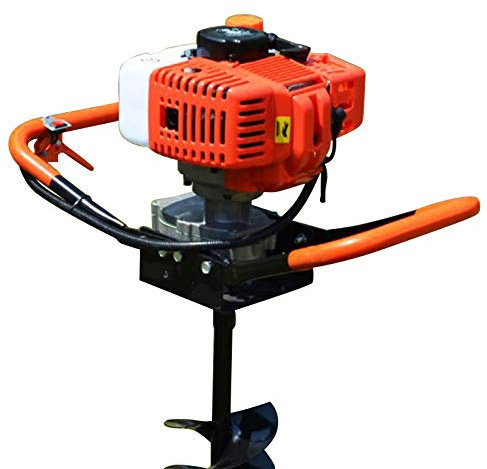 2 Tiempos 2.4HP Excavadora de Orificios para Jardin, Maquina Taladro de Agujero de Tierra de 52cc, Barrenador de Suelo con 4 6 8 bits, Ahoyador de Gasolina (Kit Herramienta)
