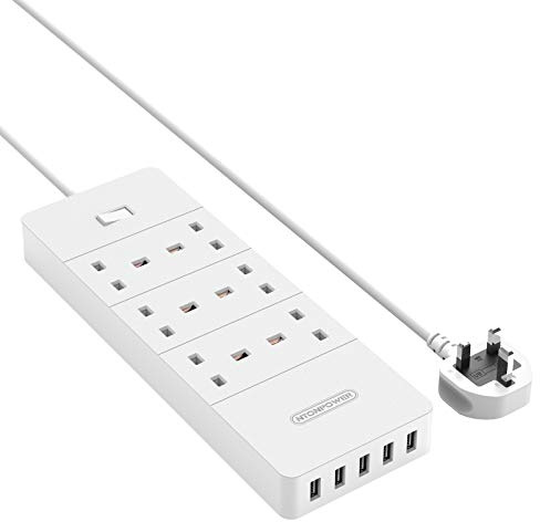 6 Gang Extension Lead with Superior Surge Protection, NTONPOWER Multi Plug Extension with USB Sockets, 13amp Mains Electrical Power Block UK Plug- White
