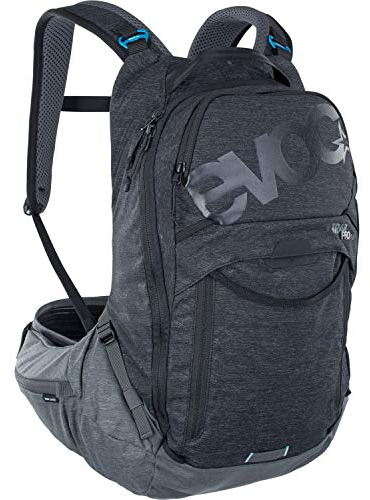 EVOC TRAIL PRO 16l Protektor Rucksack für Tagestouren & Trailriding, Fahrradrucksack (Backpack mit LITESHIELD PLUS Rückenprotektor, 3l Trinkblasenfach, Größe: S/M), Schwarz/Carbon Grau