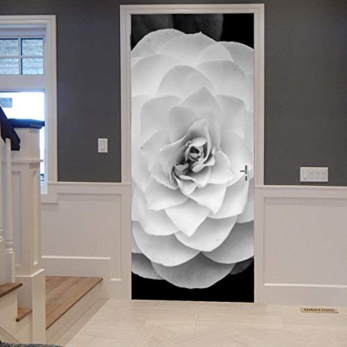 A.Monamour Türtapete Selbstklebend Türfolie Türposter 3D Schwarz Weiß Fotografie Blumen Blumen Hintergrund Vinyl Folie Türdeko Tapete Wandbild Türaufkleber Türtattoo 77 x 200 cm