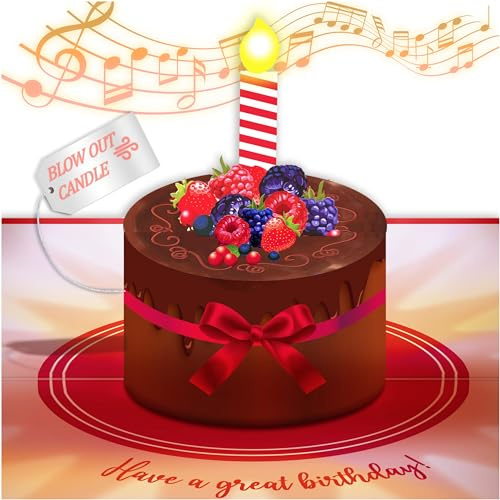 100 GREETINGS Birthday Cards with Lights & Music - Happy Birthday Card Mom, Birthday Gift for Son, Birthday Cards Women & Men, 1 Pop Up Birthday Card (Brown Cake)