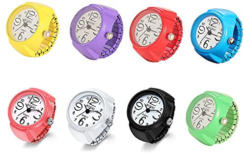 JewelryWe Orologio da dito da uomo e donna con elastico rotondo al quarzo, Anello Orologio Rotondo, Colore da Scelta