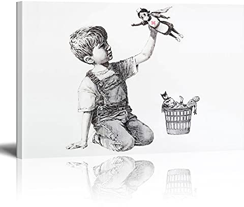 Banksy Bilder auf Leinwand Game Changer Superhelden Graffiti Street Art Wand Bild Pop Art Gemälde Kunstdruck Modern Wandbilder XXL Wanddekoration Mit Rahmen 60x40cm