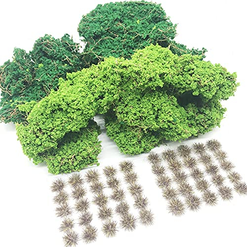 Cayway 3 Pack Modèle Arbres Gazon Lichen pour Feuillage, Touffe d'herbe Statique Herbe Artificielle Modèle, Artificielles Mousse pour Le Chemin de Fer de Paysage de Train