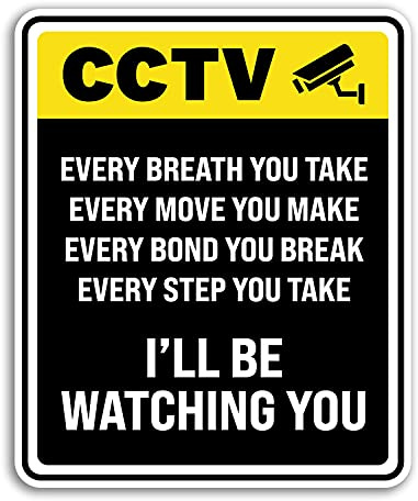 2 x 20cm Tall Funny CCTV Sign Vinyl Stickers - Joke Song I'll Be Watching You Security Camera Warning Caution Home Shop Cafe Gift Sticker #76498 (Self Adhesive)
