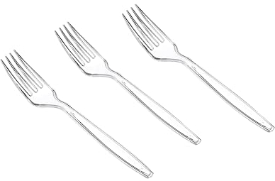 100 PCS Crystal Clear Forks, Party Cutlery Forks Set Reusable, Portable Picnic Catering Cutlery Parties Fork, Transparent Washable Travel Utensils, Lightweight Snack Event Dessert Cake Fruit Forks