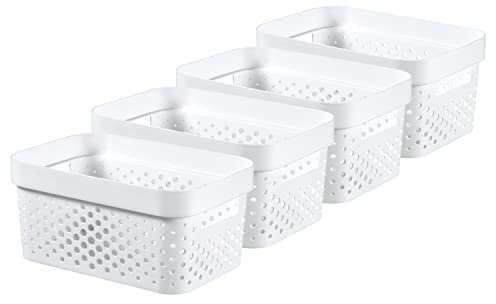 Curver Infinity Dots Aufbewahrungsboxen, rechteckig, 100 % recycelt, klein, 4,5 l, Weiß, 4 Stück