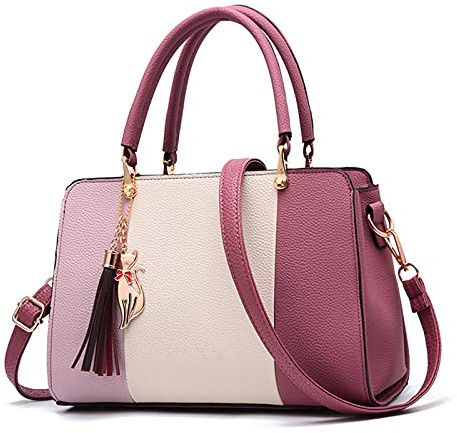 FANDARE Elegante Handtasche mit Anhänger Damen Umhängetaschen Frauen Schultertasche Wasserdicht für Einkauf Arbeitstasche Reisen Crossbody Bag Rosa A