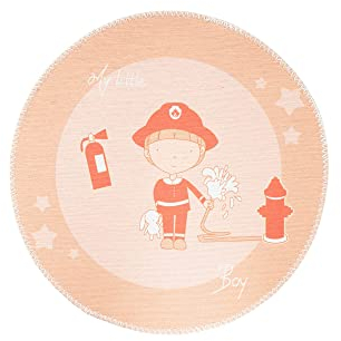 Qiyano Kinderteppich dünne Spielmatte für Kinder Teppich mit Feuerwehrmann Spielteppich in rechteckig und auch rund erhältlich, Farbe: Rot, Größe: Ø 160 cm RUND