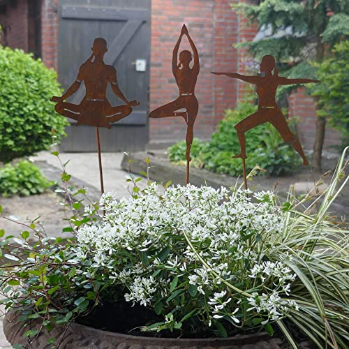 Storm's Gartenzaubereien Yoga Figuren Dekoration - Gartenstecker 3er Set 30cm in Rostoptik für Balkon oder Terrasse