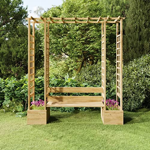INLIFE Pérgola de jardín con banco jardineras de pino impregnado-8565
