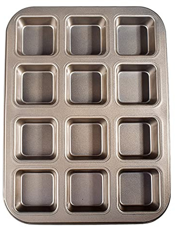 Tbkoly 12 tasses carrées Mini pain, hamburger, muffin, cupcake moule pour la maison antiadhésif, moule de cuisson, four, de pâtisserie, outil (doré)
