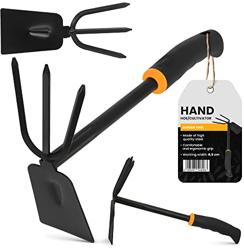 Serfouette Panne et Fourche 7cm Double Binette à Main Jardinage Dents à Pointe Petite Houe Sarcloir 3 Griffes Multifonctions Balcon de Pelouse Cour Labourer et Désherber Le Sol Cultivateur Manuel
