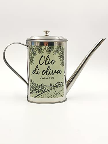 Generico Huilier de table en acier inoxydable ovale 500 ml vintage décor paysage toscan avec inscription : huile d'olive pure à 100 %