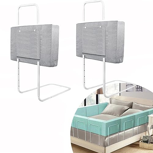 JOIEYOU 2 x Bettgitter Bettschutzgitter Rausfallschutz Bett 50cm Bettgitter 5 Loch Höhenverstellbar Bettumrandung Bettkantenschutz Absturzsicheres (100cm, Leinengrau)