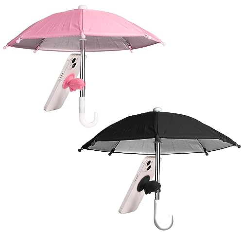 TOYMIS 2pcs Cell Phone Umbrella, Outdoor Multifunctional Cute Phone Shade with Piggy Suction Cup Smartphone Sunshade (Pink & Black)