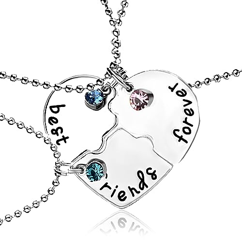3 Stücke Beste Freunde Ketten BFF Halskette Freundschaftskette Legierung für Mädchen Geburtstag Geschenke Anhänger Kette (Silber)