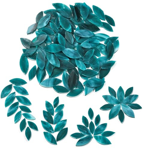 Mogokoyo 100 Stück Glas Mosaiksteine zum Basteln Bunte Blatt Glasmosaiksteine Mosaik Bastelset für DIY Handwerk Deko (Pfauengrün), PPDE20230130