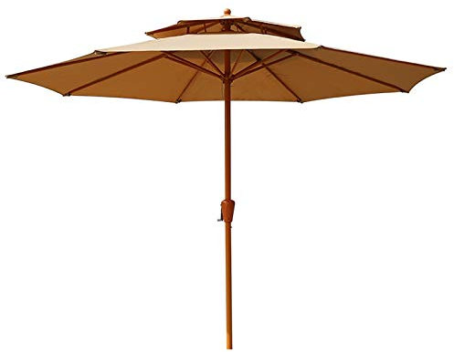 JUNNIU Parasol Parasol Double Top 2,7 m Parasol de Table de Marché, Grand Parasol de Patio à 2 Niveaux imperméable avec manivelle et 8 Nervures en Fer, extérieur/Piscine/Plage/Jardin (Taille : Kaki)
