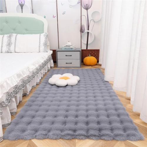 Guetto Cosy kuschelig Warmer Fellteppich, weich und elegant, waschbar und Fußbodenheizung geeignet, Hochflor Teppich Wohnzimmer Kunstfell Super Softes Kaninchenfell Imitat,Grau,160x230 cm