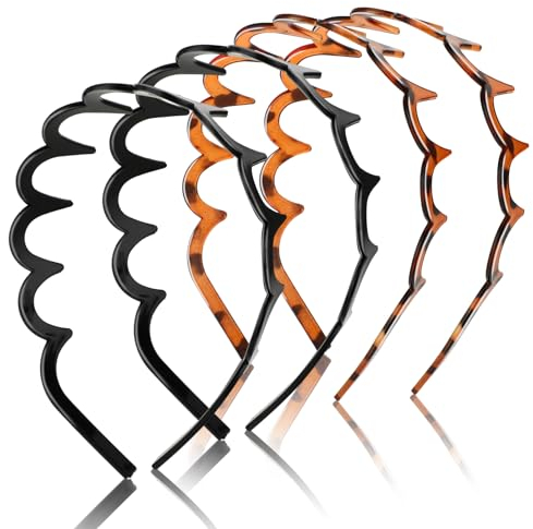 Zickzack Haarreif 4 Stück Haifischzahn Haarkamm Haarband Gewellte Kunststoff Stirnband Make Up Haarreif für Sport Fitness Tägliches für Damen Und Mädchen (Schwarz/Leopard)