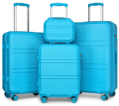 Kono Modischer Handgepäck, leicht, ABS-Hartschale, Trolley, Reisekoffer, blau, 4 Pcs Set