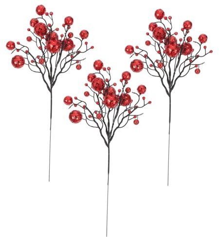 TOVINANNA Künstliche Beerenzweige Weihnachtsdeko Kunststoff Rot 3 Stück Langlebig Festlich Für Kranz Selbstgemacht