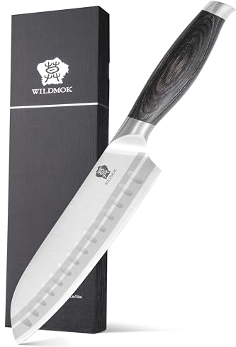 WILDMOK Coltello da 18 cm santoku, coltello da chef giapponese -ultra tagliente coltello da cucina, coltello da chef in acciaio inossidabile tedesco