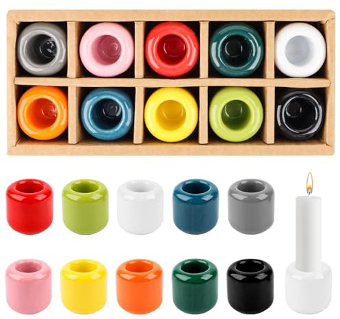 Mini portavelas con 1,8 cm de diámetro, candelabro de cerámica, 10 unidades portavelas de varilla, portavelas de cerámica blanca para ceremonias de altar, iluminación de velas decoración interior