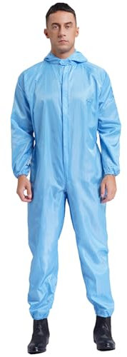 iEFiEL Skyddsoverall för män, långärmad, arbetsoverall med huva, antistatisk arbetskläder, arbetsuniform, enfärgad, skyddsoverall, Ljusblå, 4XL