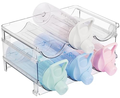 katmerio 2 stapelbara flaskhållare i plast, stapelbar kylskåpsförvaring, flaskförvaring, håller upp till 6 flaskor, kylskåp vinställ för kök
