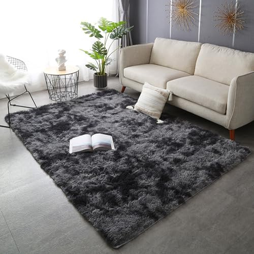 XUEDNGM Shaggy Hochflor Teppich Fellteppich 250 x 330 cm Flauschige Moderne Teppiche Schlafzimmer Teppich Waschbar Bis 30 Grad, Super Soft, Anti-Rutsch, Flauschig für Wohn Schlafzimmer, Dunkelgrau