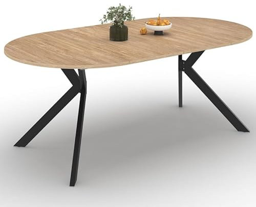 IDMarket - Esstisch ausziehbar rund Alix 4-10 Personen Fuß Spinne Holz und schwarz 110-200cm