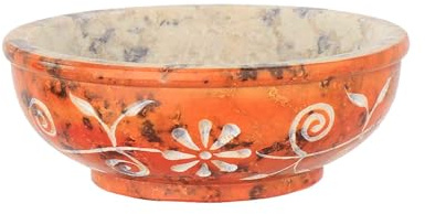 NKlaus Orange rökelseskål av täljsten Ø 10 cm – handgraverad med blommig design, perfekt för hartser, rökelse, Palo Santo & andliga ritualer 16780