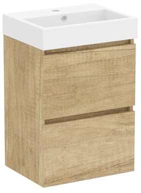 Baikal Mueble de Baño Nix. Mueble MONTADO. 2 Cajones Suspendido con Lavabo. Armario de Baño. Lavabo Ceramico. 45cm Nature.