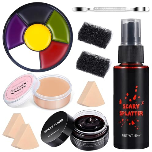 Axinyijia Halloween Schminke Set mit Kunstblut Palette Maquillage Halloween Make Up für Erwachsene Kinder Vampire Zombie Cosplay